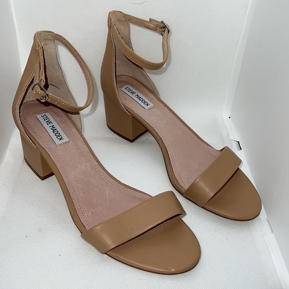 Steve Madden Irenee block heel ankle strap tan sandals Sz 10 faux leather - Picture 5 of 15